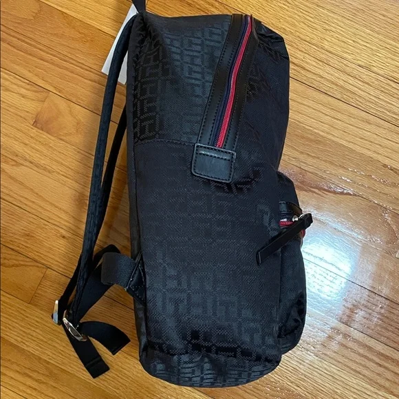 NWT Tommy Hilfiger Black Backpack with Red Trim and Logo Jacquard - Picture 7 of 11